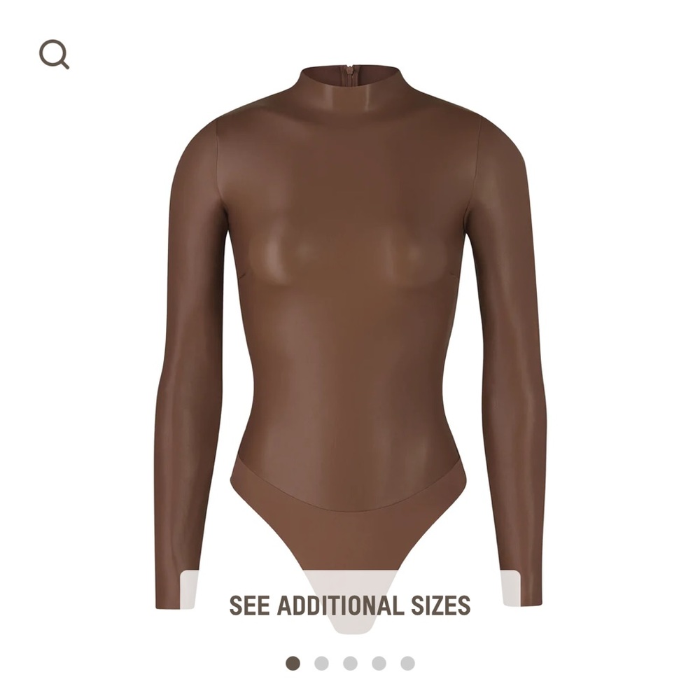 Skims Faux Leather Mock Neck Bodysuit Color: Jasper